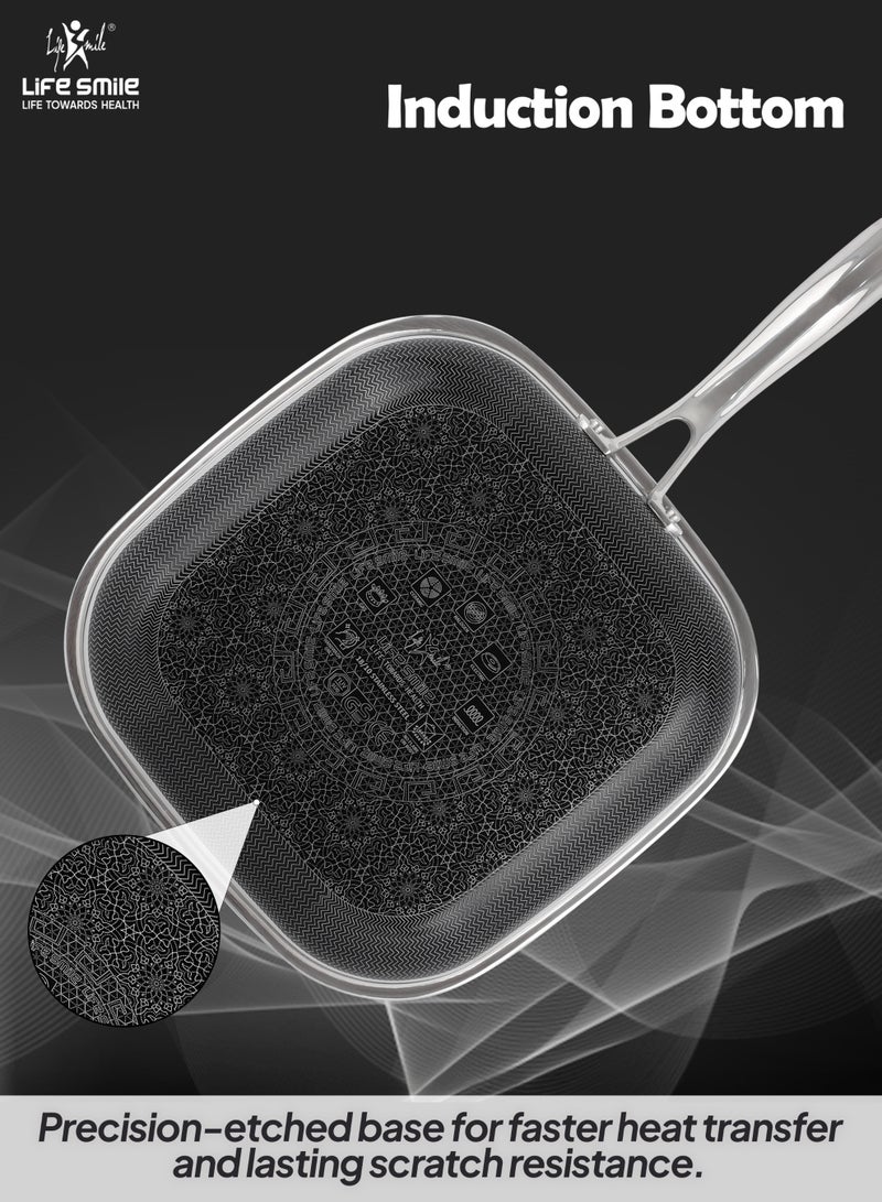 Life Smile 30cm Hybrid Stainless Steel Square Non-Stick Fry Pan with Induction Base (2.8L) - Image 2